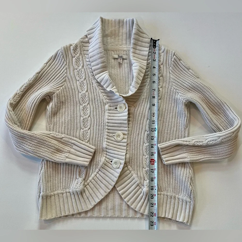 Bass Cable Knit Cream Cardigan Medium - Picture 7 of 14
